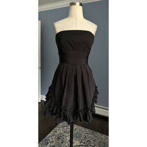 BCBG Generation Black Strapless Pleated Ruffled Mini Dress with pockets size 4